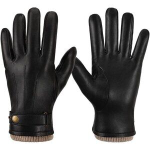 🆕Men's Black Winter Leather Soft Wool Lining Phone Texting Touchscreen Glove